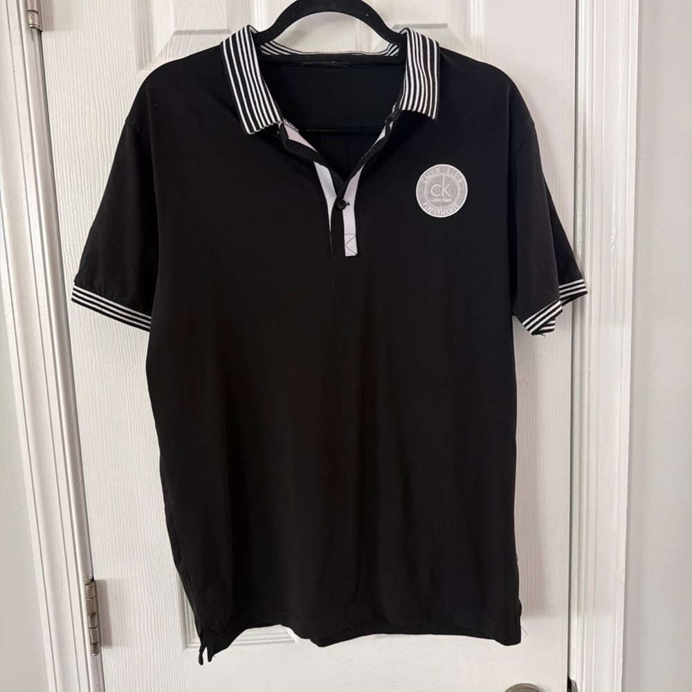 Calvin Klein Black Polo with Striped Collar